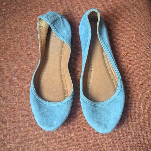 Frye Carson Ballet Flats Blue Leather Suede Slip On Round Toe Preppy Aqua - Picture 2 of 9
